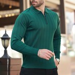 Quarter-Zip Rib Knit Polo Sweater // Khaki (S)