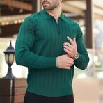 Quarter-Zip Rib Knit Polo Sweater // Green (S)