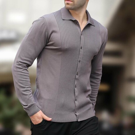 Button-Up Rib Knit Chest Sweater // Dark Gray (S)