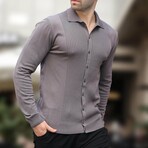 Button-Up Rib Knit Chest Sweater // Dark Gray (S)