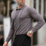 Rib Knit Chest Detail Polo Sweater // Dark Gray (S)