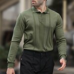 Rib Knit Chest Detail Polo Sweater // Khaki (S)