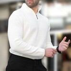 Quarter-Zip Knit Polo Sweater // Ecru (S)