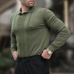 Rib Knit Chest Detail Polo Sweater // Khaki (S)