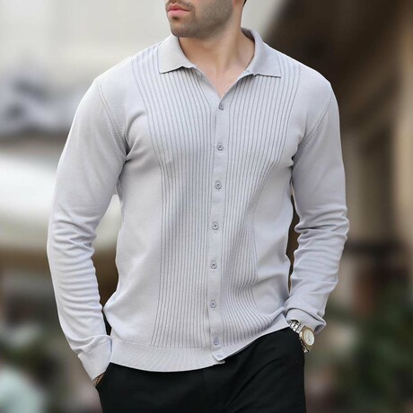 Button-Up Rib Knit Chest Sweater // Light Gray (S)