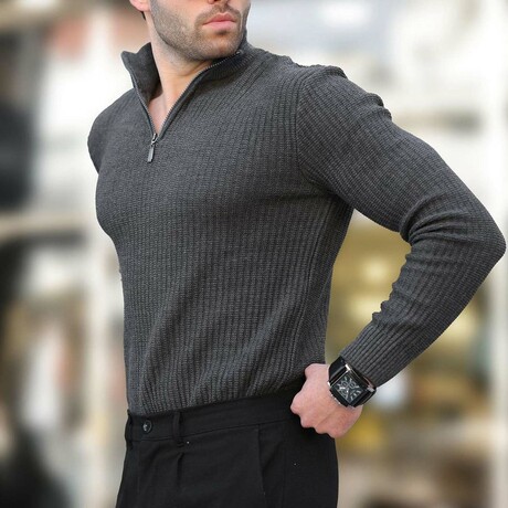 Quarter-Zip Knit Polo Sweater // Anthracite (S)