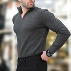 Quarter-Zip Knit Polo Sweater // Anthracite (S)