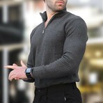 Quarter-Zip Knit Polo Sweater // Anthracite (S)