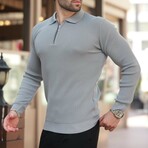 Quarter-Zip Small Rib Knit Polo Sweater // Gray (S)