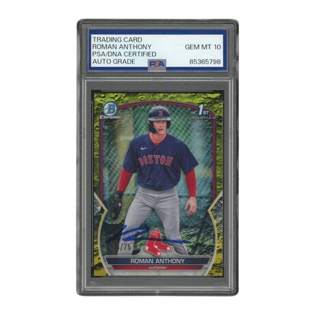 Roman Anthony // 2023 1st Chrome Yellow Lunar Refractor #/75 // PSA 10 AG
