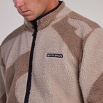 WHITESPACE // Men's // Cinchable Sherpa Fleece Zip-Up // Tan Camo Print + Black (S)