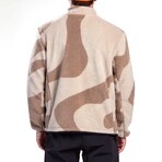 WHITESPACE // Men's // Cinchable Sherpa Fleece Zip-Up // Tan Camo Print + Black (S)