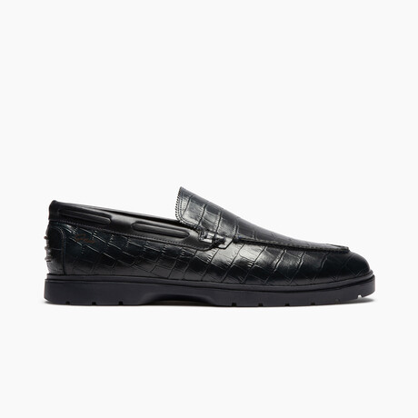 28's Venetian Croc Print Leather Low Top Loafers // Navy (US: 7)