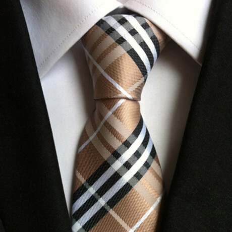 Formal Men’s Necktie // Beige, Black & White Plaid
