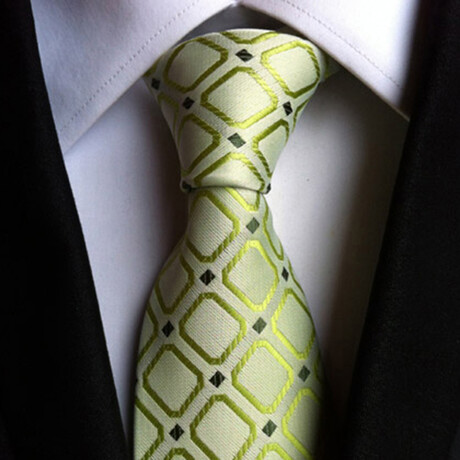 Formal Men’s Necktie // Light Green & White Diamond Lattice