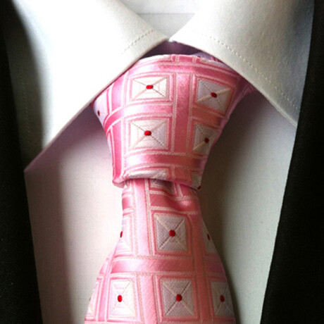 Formal Men’s Necktie // Pink & White Square Dot