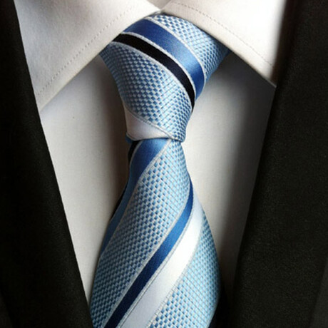 Formal Men’s Necktie // Light Blue, Navy & White Striped