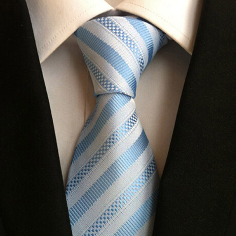 Formal Men’s Necktie // Light Blue & Silver Striped