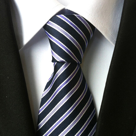 Formal Men’s Necktie // Navy, Silver & Purple Stripe