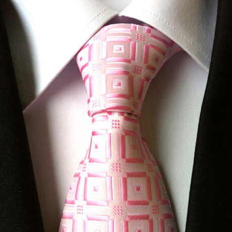Formal Men’s Necktie // Pink & White Geometric Square
