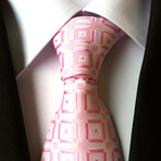 Formal Men’s Necktie // Pink & White Geometric Square