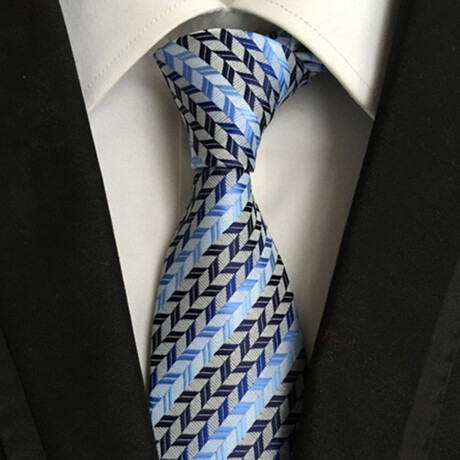 Formal Men’s Necktie // Blue, Navy & Silver Chevron