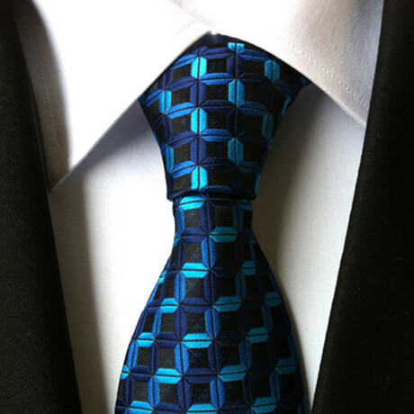 Formal Men’s Necktie // Navy Blue & Aqua Geometric