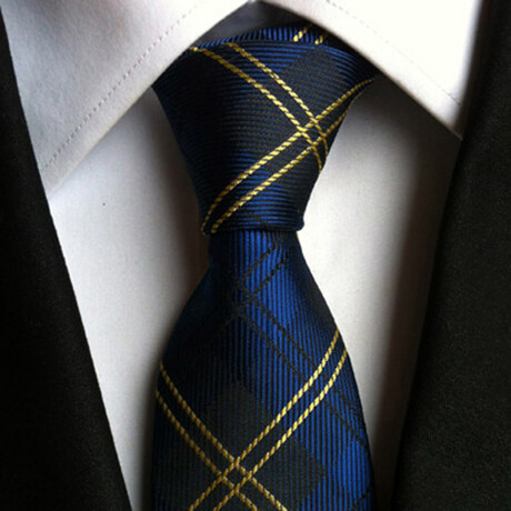Formal Men’s Necktie // Navy Blue & Gold Plaid
