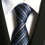 Formal Men’s Necktie // Black, Blue & Silver Diagonal Stripe
