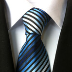 Formal Men’s Necktie // Light Blue, Navy & White Stripe