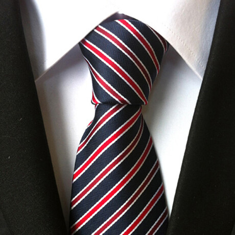 Formal Men’s Necktie // Navy Blue, Red & White Striped