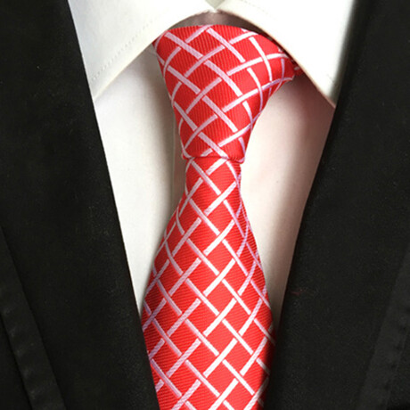 Formal Men’s Necktie // Red & White Lattice Pattern
