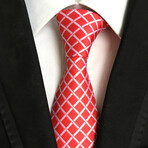Formal Men’s Necktie // Red & White Lattice Pattern