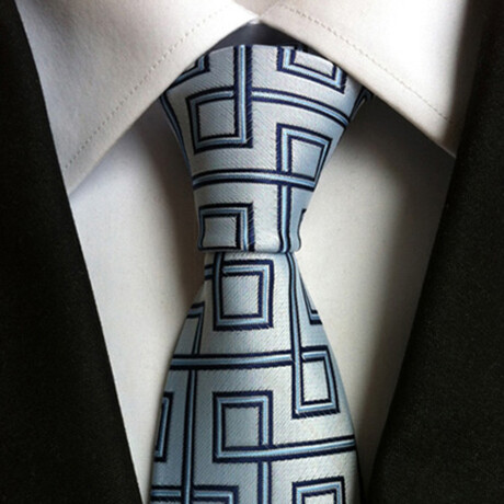 Formal Men’s Necktie // Light Blue & Navy Geometric Square
