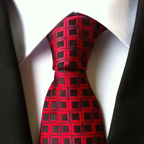 Formal Men’s Necktie // Red & Black Geometric Square