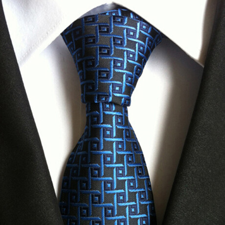 Formal Men’s Necktie // Blue & Black Maze Pattern