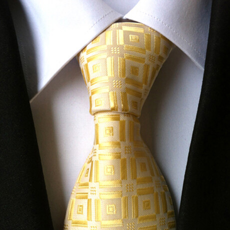 Formal Men’s Necktie // Yellow & White Geometric Square