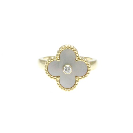 Van Cleef & Arpels // 18k Yellow Gold Alhambra Diamond + Mother of Pearl Ring // Ring Size: 5.75 // Store Display