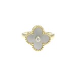 Van Cleef & Arpels // 18k Yellow Gold Alhambra Diamond + Mother of Pearl Ring // Ring Size: 5.75 // Store Display