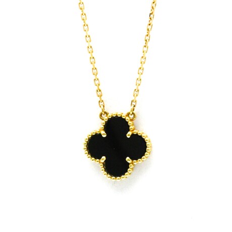 Van Cleef & Arpels // 18k Yellow Gold Vintage Alhambra Onyx Pendant Necklace // 14.56"-16.14" // Store Display