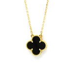 Van Cleef & Arpels // 18k Yellow Gold Vintage Alhambra Onyx Pendant Necklace // 14.56"-16.14" // Store Display