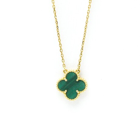 Van Cleef & Arpels // 18k Yellow Gold Vintage Alhambra Malachite Pendant Necklace // 16.53"-18.11" // Store Display