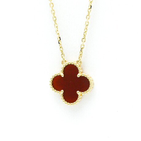 Van Cleef & Arpels // 18k Yellow Gold Vintage Alhambra Carnelian Pendant Necklace // 14.76"-16.33" // Store Display