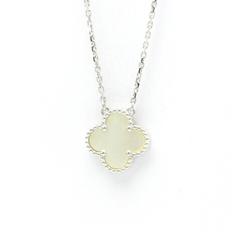 Van Cleef & Arpels // 18k White Gold Vintage Alhambra Mother of Pearl Pendant Necklace // 14.56"-16.14" // Store Display