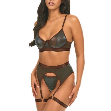 Jade 3 Pc Bra Set // Irridescent + Chocolate (S)