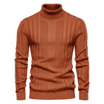 Striped Turtleneck Sweater // Brown (S)