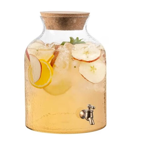 Hammered Glass Bev Dispenser with Cork Lid // 2.7 GAL