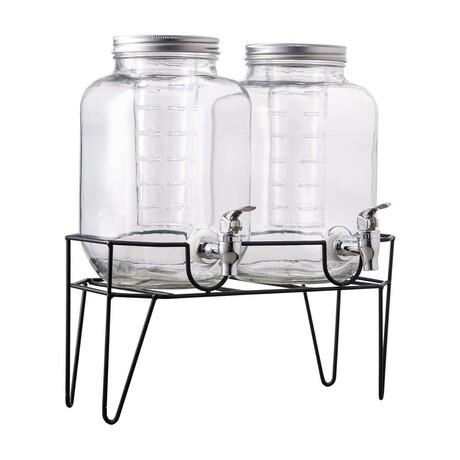 Clifford Set of 2 Dispensers with Infuser & Stand, Silver Lid // 1 GAL/4 L