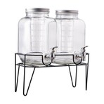 Clifford Set of 2 Dispensers with Infuser & Stand, Silver Lid // 1 GAL/4 L