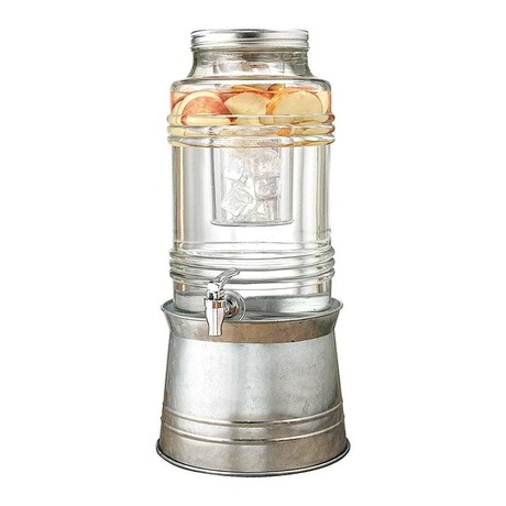 Bungalow Beverage Dispenser With Ice Insert, Fruit Infuser, And Galvanized Base // 2.4 GAL